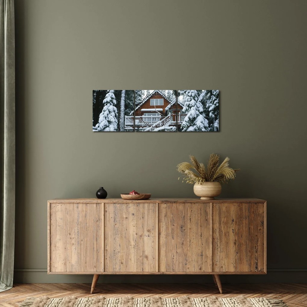 Kép - Fából készült házikó (órával) (90x30 cm)