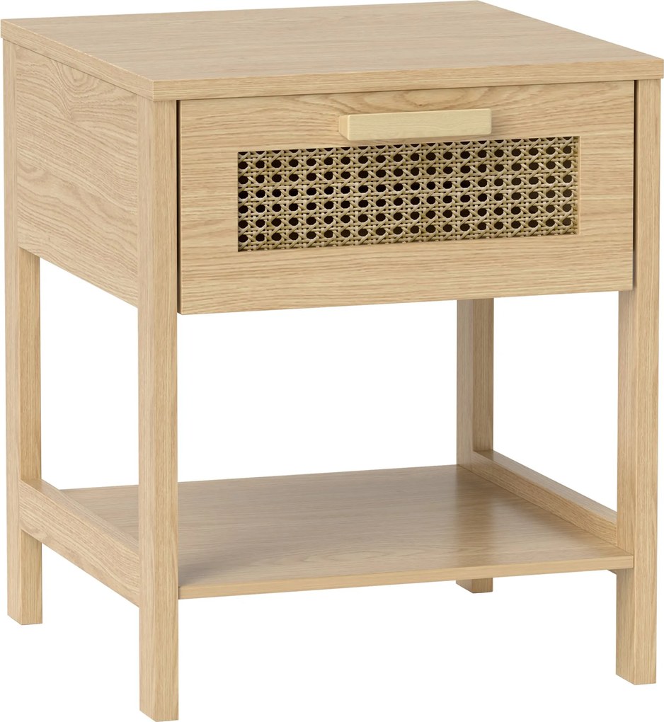 HOMCOM Éjjeli Szekrény Fiókos Asztal, Ráccsal Tervezett Kisasztal Hálószobába és nappaliba, Természetes 40 cm x 40 cm x 48.5 cm | Aosom