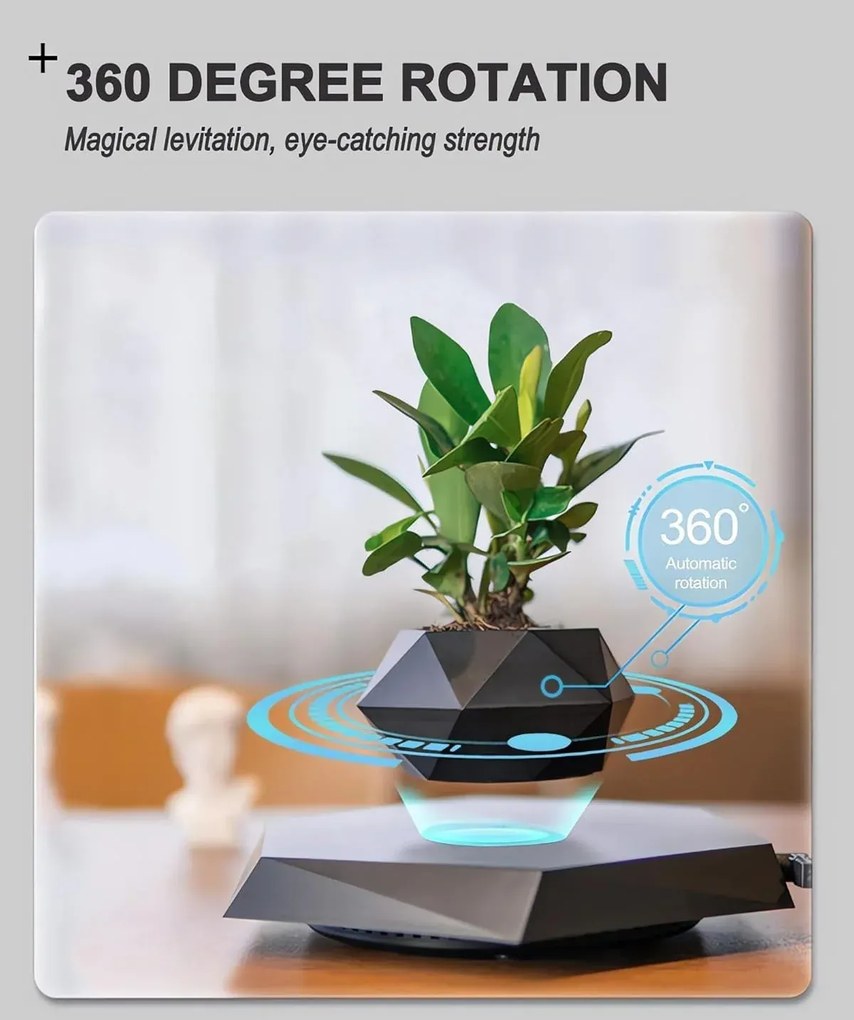 Mágneses lebegő virágcserép - fekete