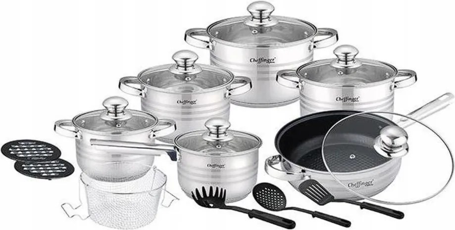 Cheffinger edénykészlet 18 db-os rozsdamentes acélból