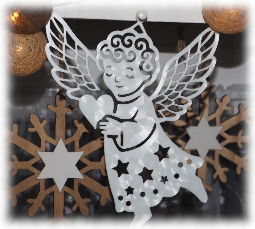 Áttört medál karácsonyi dekoráció Angyal szívvel