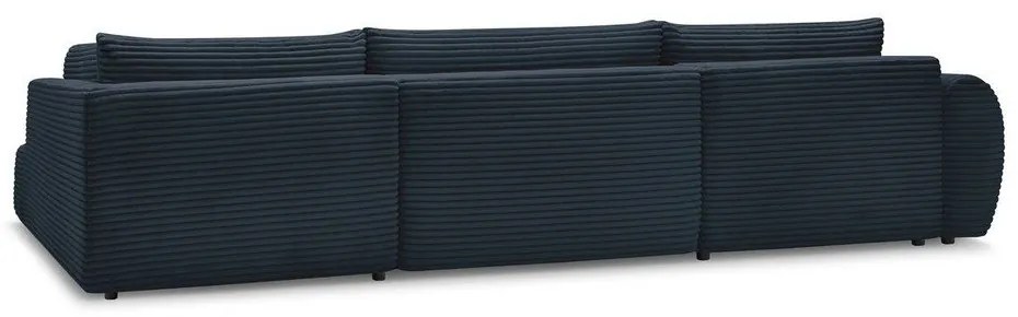 Sötétkék kordbársony kinyitható sarokkanapé (bal oldali-U alakú) Lucien – Bobochic Paris