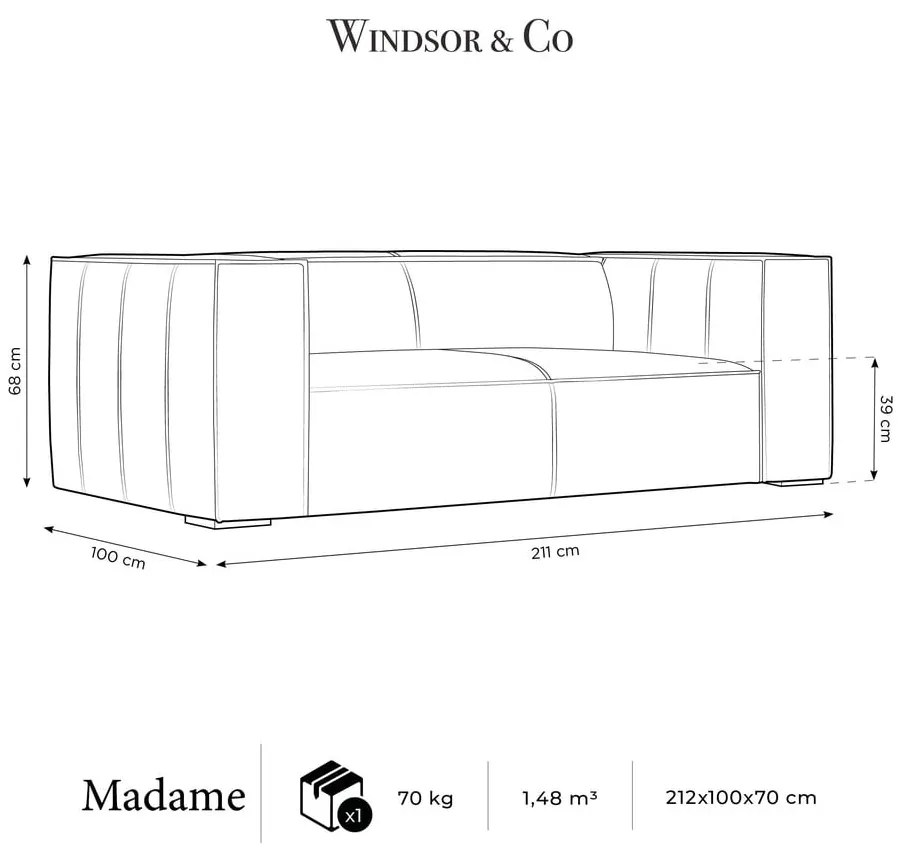 Barna bőr kanapé 212 cm Madame – Windsor & Co Sofas