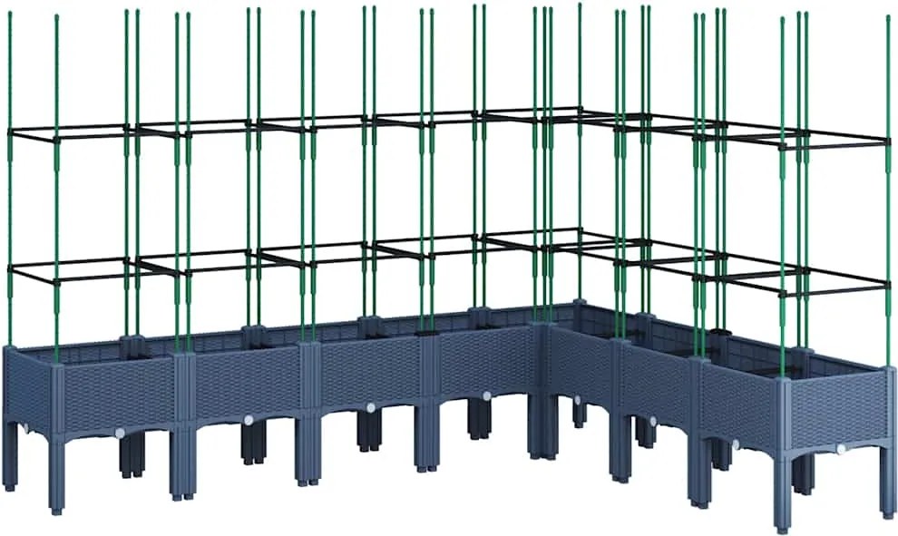vidaXL kékszürke polipropilén rácsos kerti ültetőláda 200x160x142,5 cm