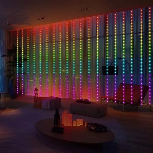 LED RGB Dimmelhető Karácsonyi függöny WIZARD 300xLED/USB 3x3m + távirányítás