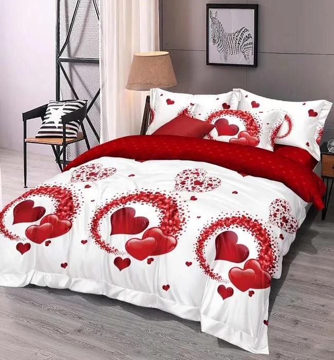3 részes lepedők Polycotton Fehér Szívek 200x140cm+90x70cm TiaHome