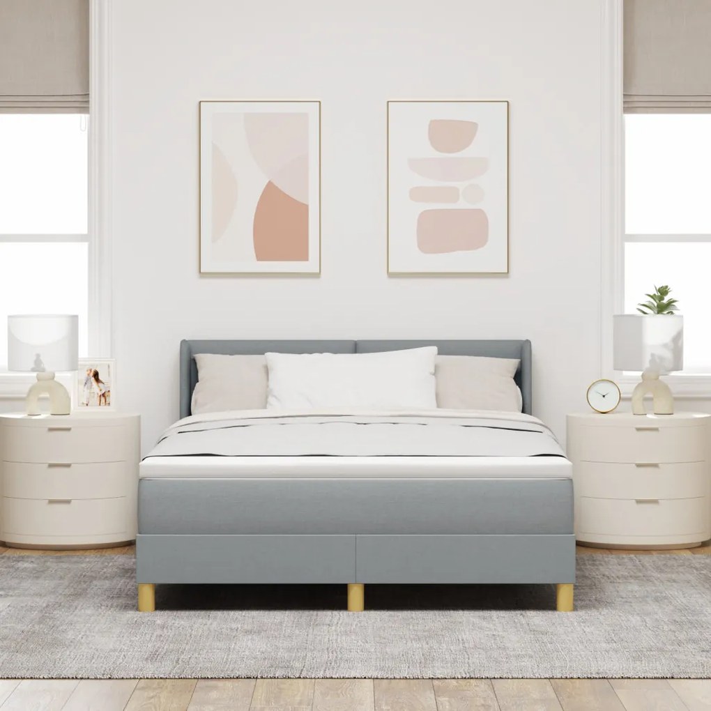 Boxspring ágy matraccal világosszürkében, 140 x 200 cm, szövet