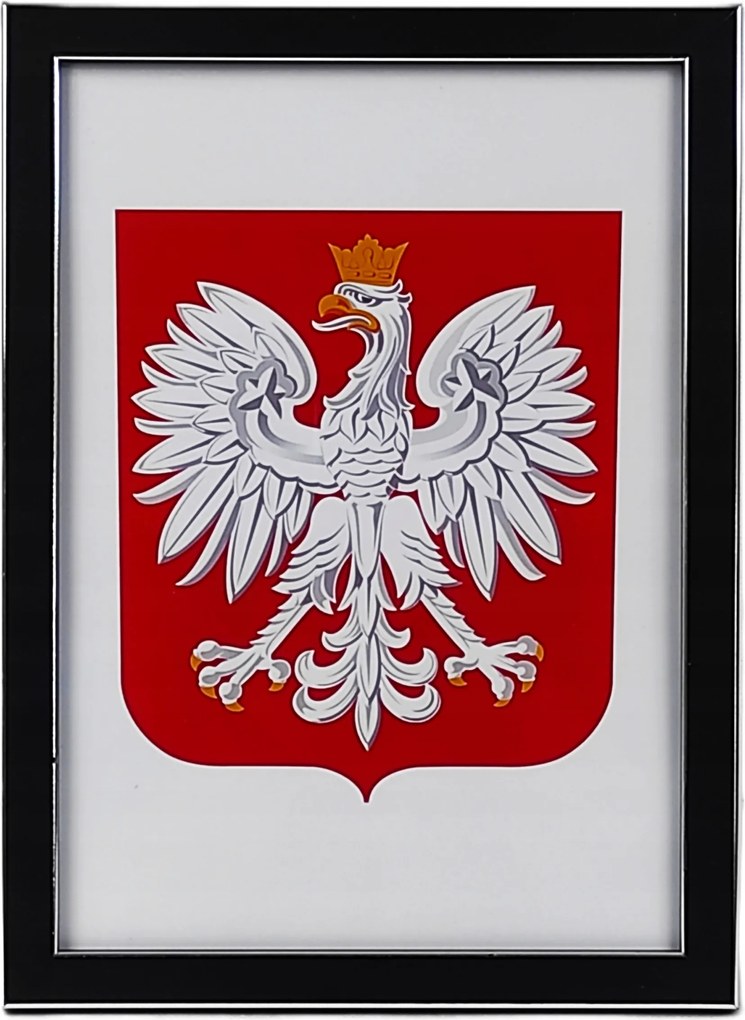 Lengyel Címer A4 keretben üveg 21x29,7cm; 29,7x21 cm Titan fekete keret Címer