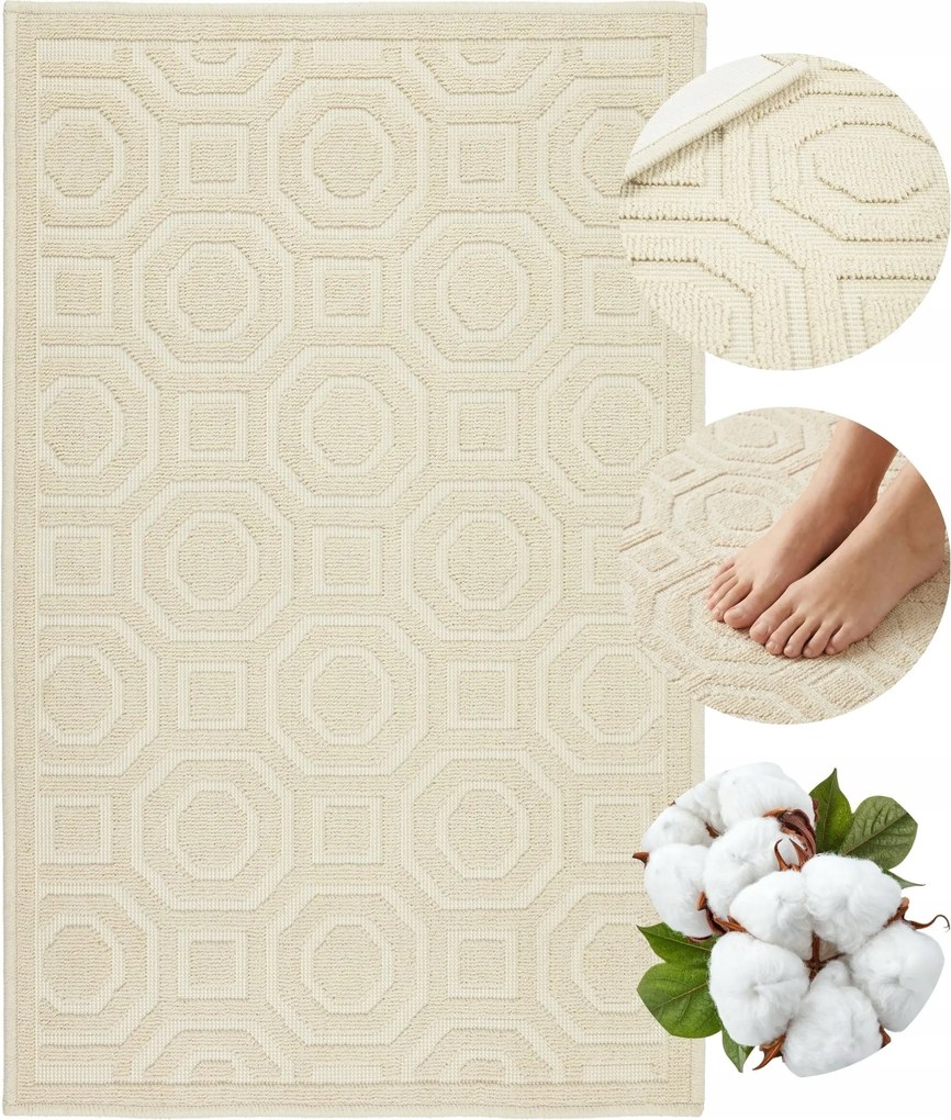 Fürdőszobaszőnyeg bézs egyiptomi nedvszívó pamut csúszásgátló 50x80cm