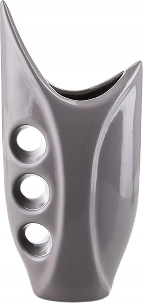 Kerámia váza szürke fényes virágos üveg dekoratív 29cm magas zománc