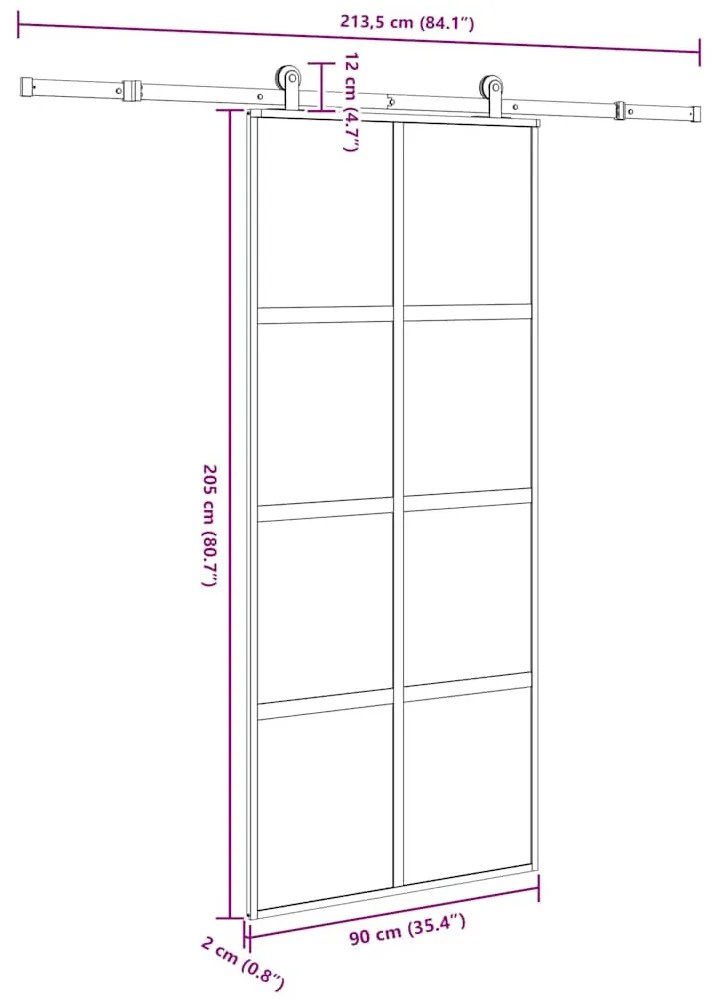 tolóajtó vasalattal 90x205 cm edzett üveg és alumínium szett