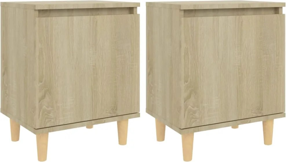 vidaXL 2 db tölgyszínű éjjeliszekrény tömör fa lábakkal 40x30x50 cm