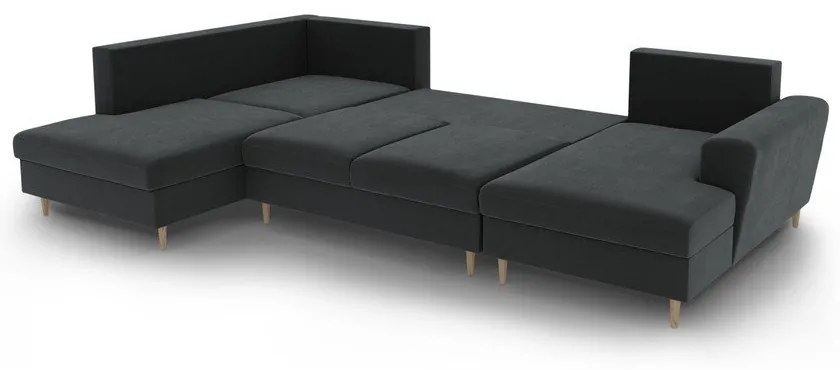 Sötétszürke bársony kinyitható tárolóhelyes sarokkanapé (bal oldali-U alakú) Kyoto – Cosmopolitan Design