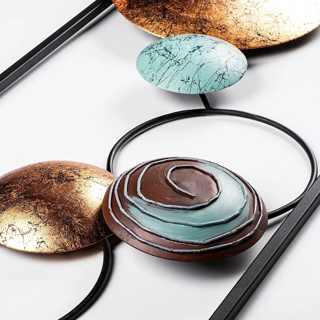 Fém fali dekoráció, circles, arany-kék 90x32 cm