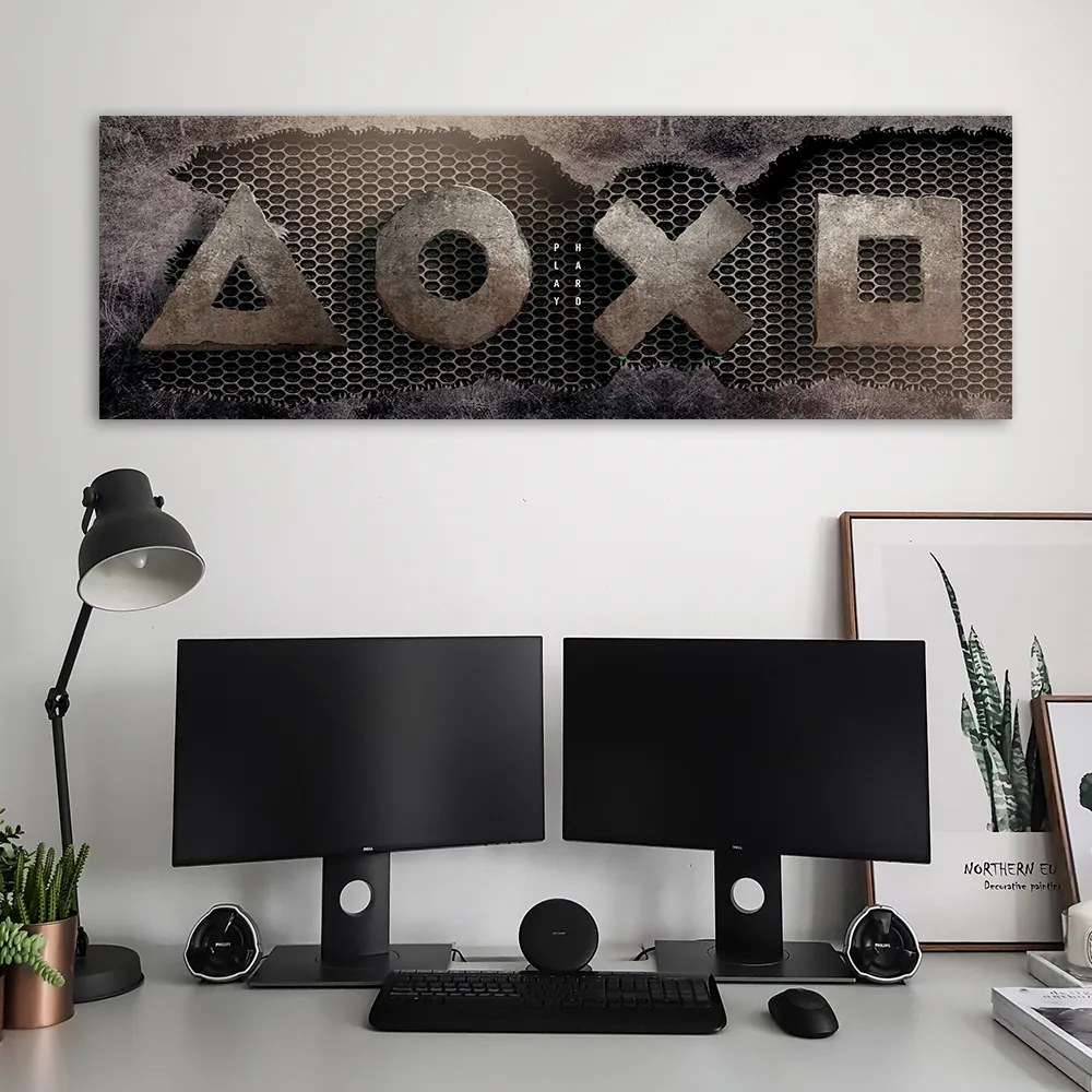 Gario Vászonkép Játék szimbólumok rozsdás alapon Méret: 120 x 40 cm