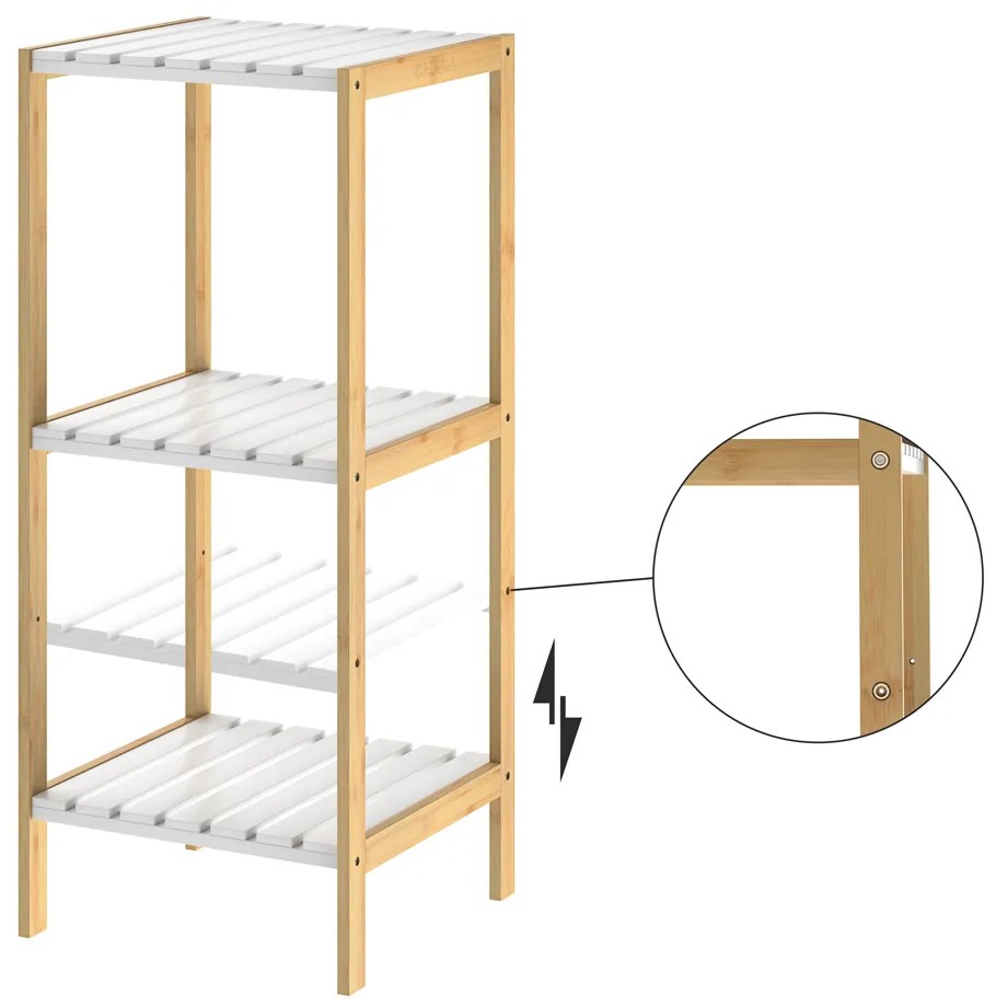 Casaria® Bambusz polc 80x33x34 cm - fehér