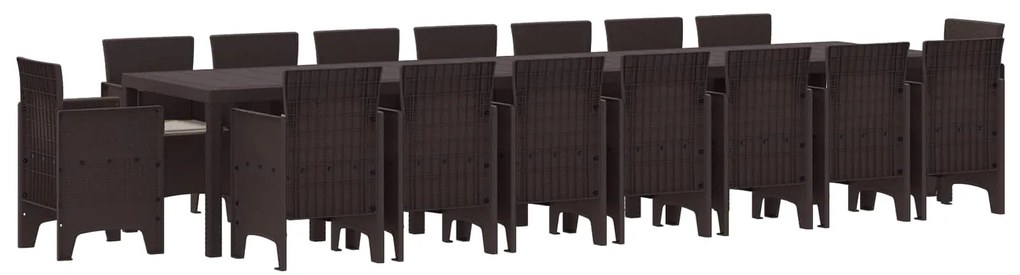 vidaXL Kerti étkező szett párnákkal párnával 17 pcs Barna PP