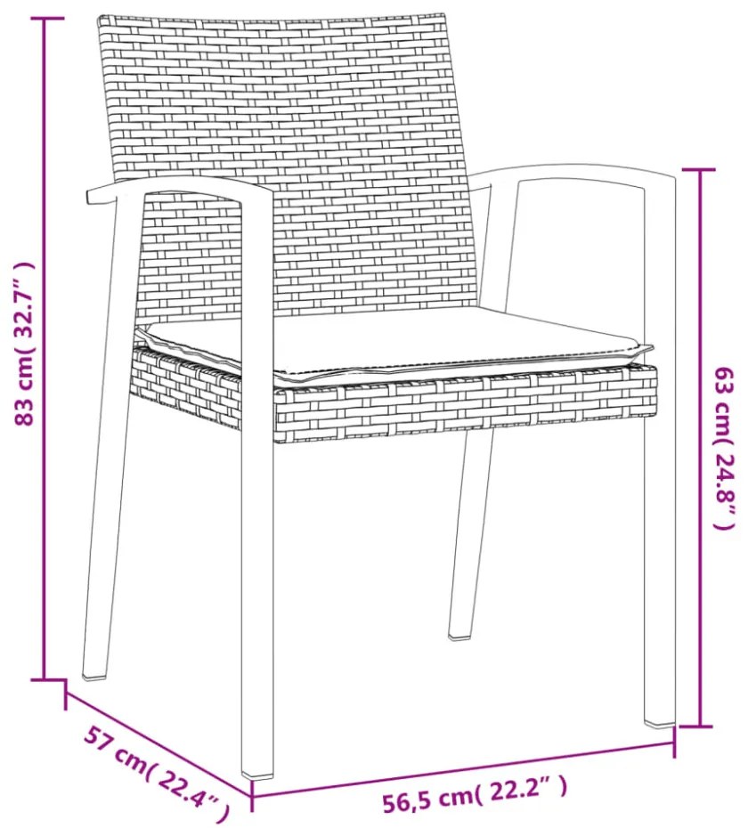 4 db barna polyrattan kerti szék párnával 56,5x57x83 cm