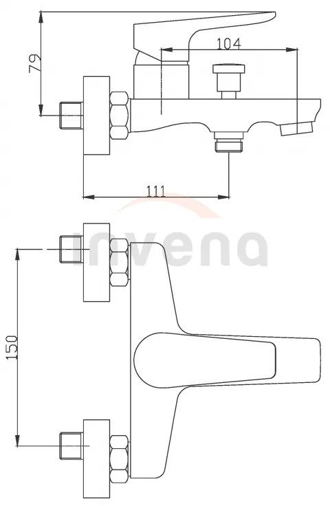 Invena Dokos, kád csaptelep, fekete-króm, INV-BW-19-004-V