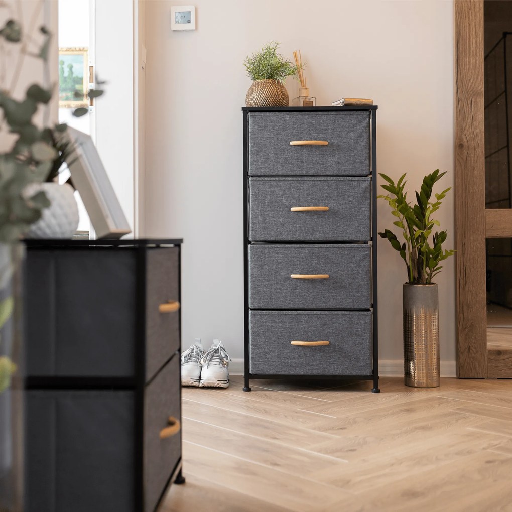 Komód szövet fiókokkal, fekete/sötétszürke, PALMERA TYP 2