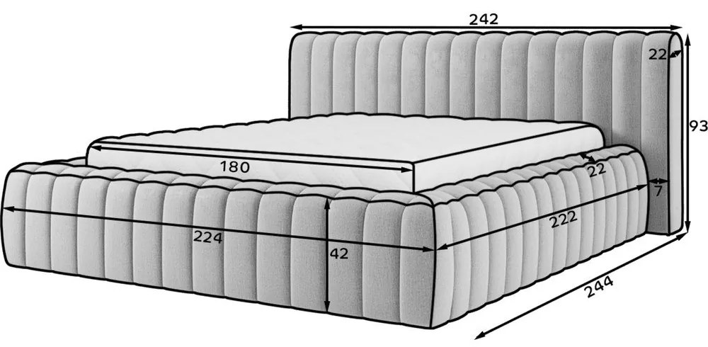 Sötétszürke kárpitozott ágyneműtartós franciaágy ágyráccsal 180x200 cm Carilla – ELTAP