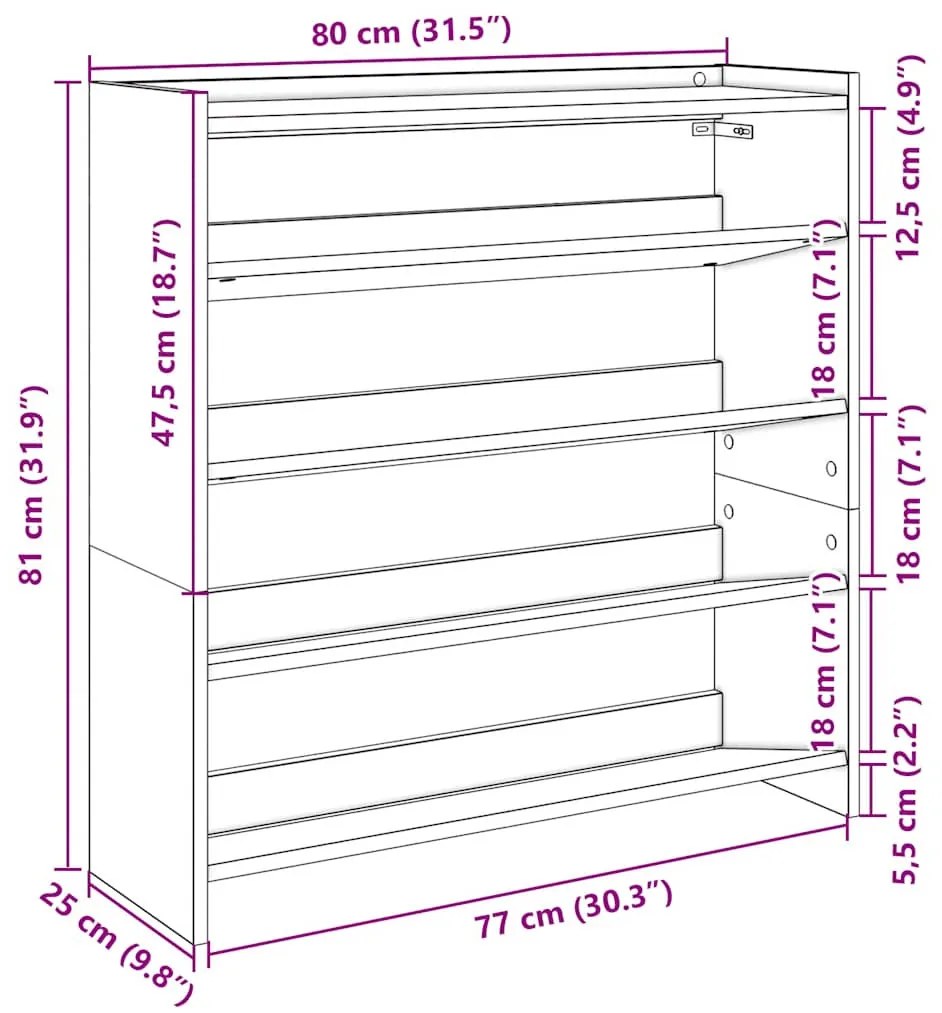 barna tölgy színű szerelt fa cipőtartó 80x25x81 cm
