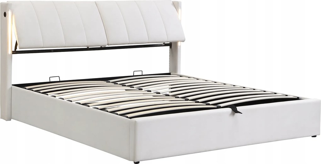 Led kárpitozott ágy 180x200 cm hidraulikus ágy Usb Pu fehér