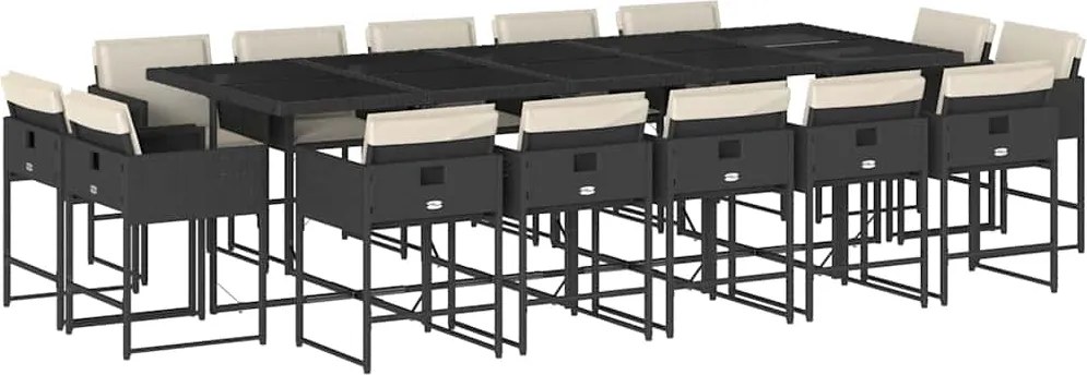 vidaXL 15 részes fekete polyrattan kerti étkezőgarnitúra párnákkal
