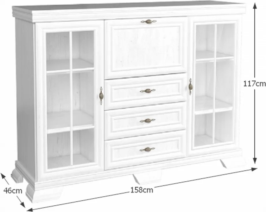 Vitrines szekrény bárszekrénnyel, sosna andersen, KORA KK6 NEW