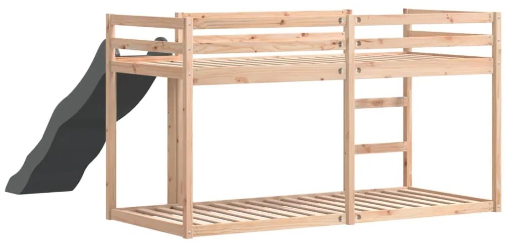 tömör fenyőfa emeletes ágy csúszdával és létrával 90 x 200 cm