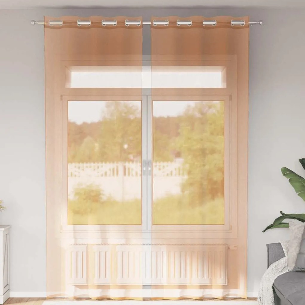 vidaXL 2 db terrakotta színű voile fátyolfüggönyök rojtokkal