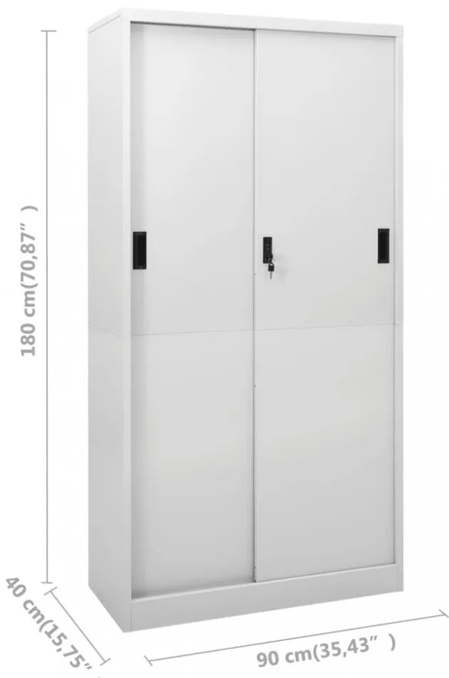 világosszürke acél tolóajtós irodai szekrény 90 x 40 x 180 cm