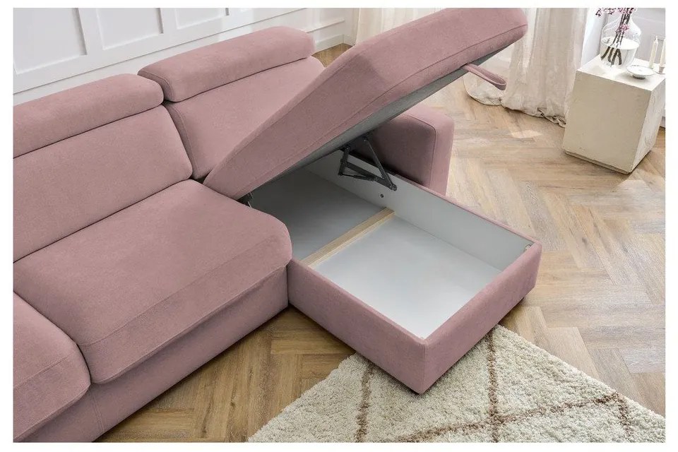 Rózsaszín kinyitható sarokkanapé (variálható) Monaco – Bobochic Paris