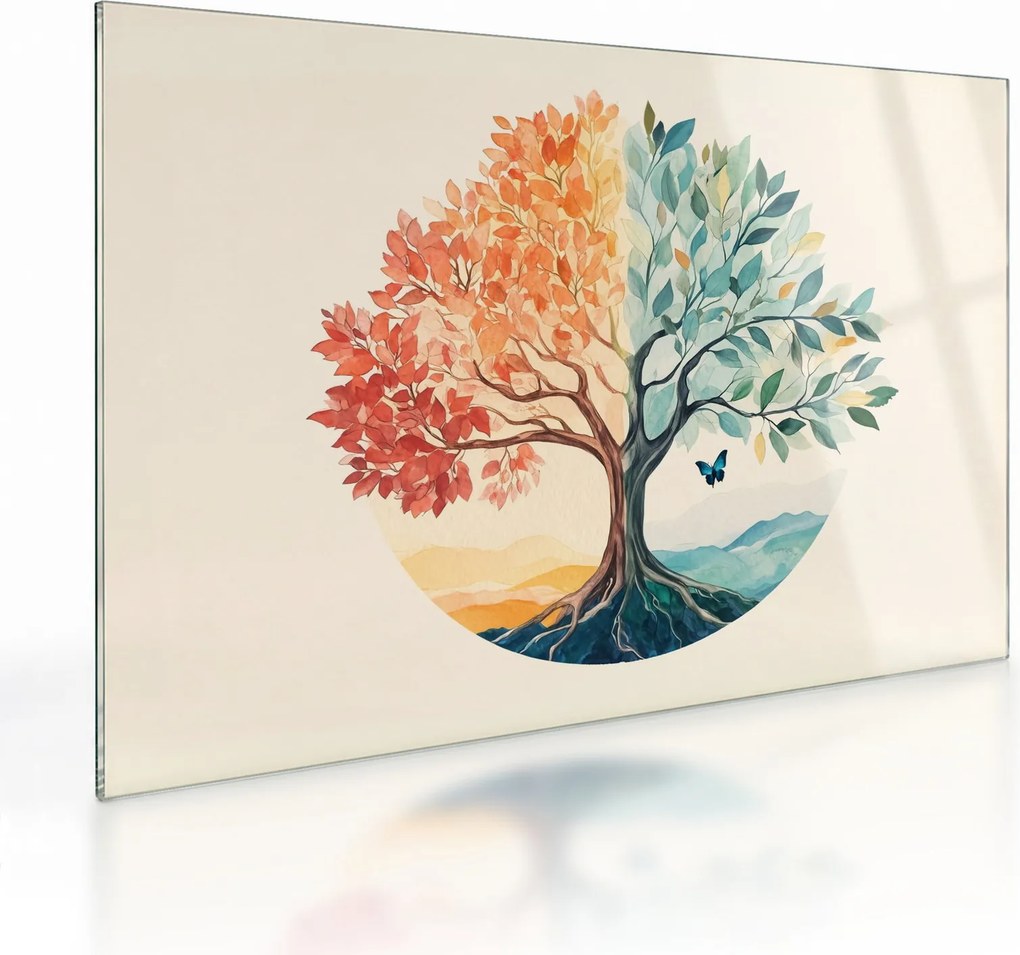 Üveg kép – Duális fa pillangóval (70x50 cm)