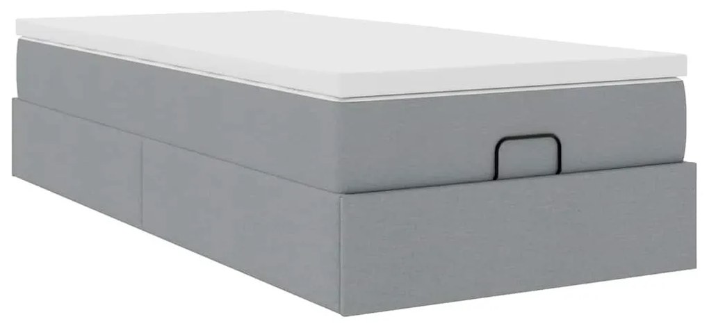 Ottomán ágykeret matraccal világosszürke 90x190cm szövet