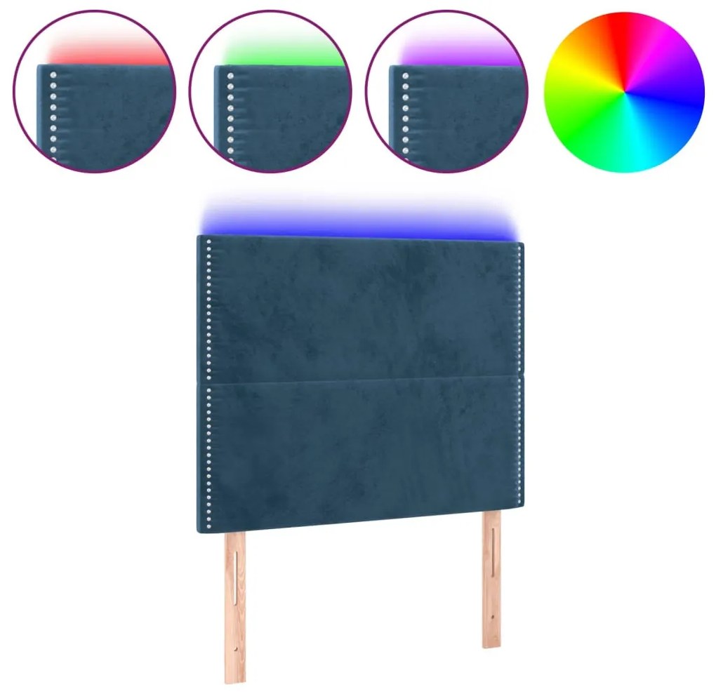 sötétkék bársony LED-es fejtámla 80x5x118/128 cm