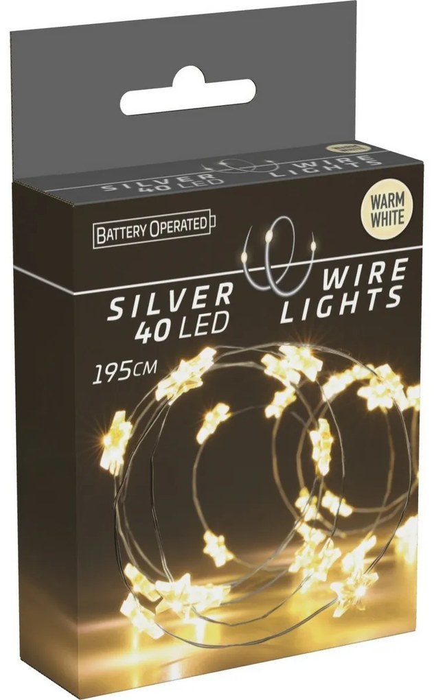 Csillag fénydrót 1,95 m, 40 mikro LED, meleg fehér