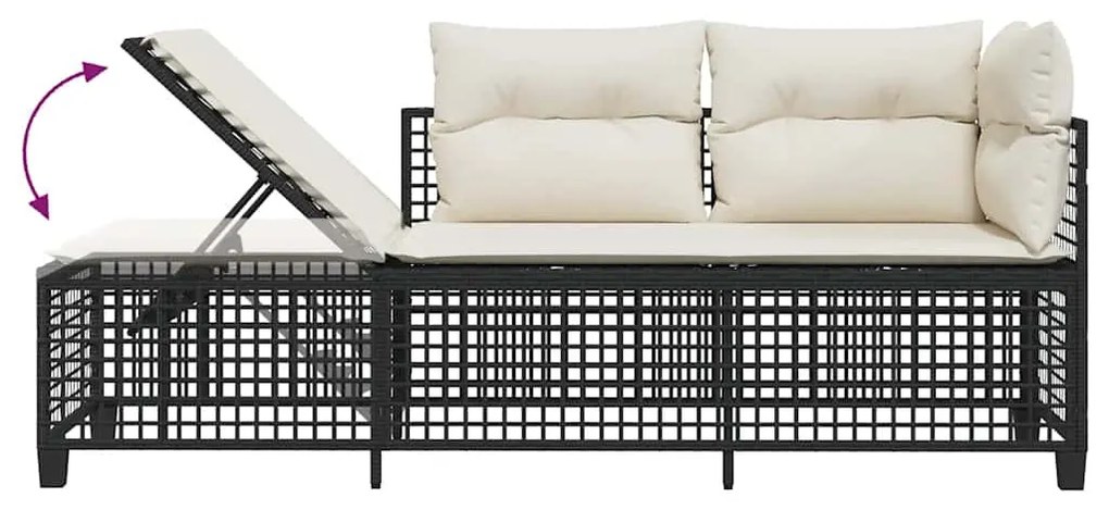 3 részes fekete polyrattan kerti sarokkanapé garnitúra párnával