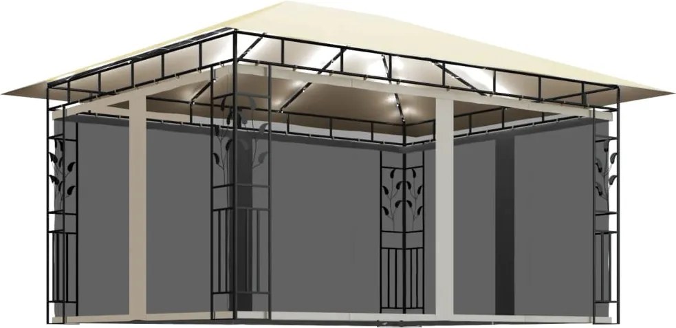 vidaXL krémszínű pavilon szúnyoghálóval/LED fényfüzérrel 4x3x2,73 m