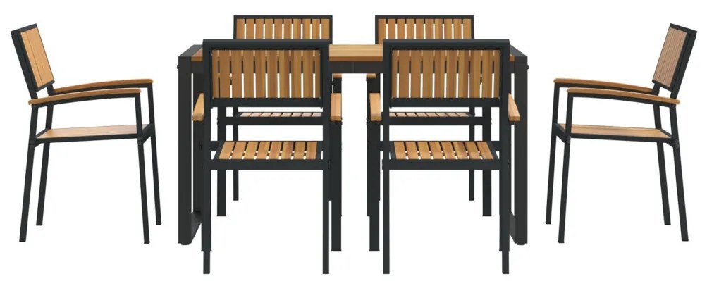 Kert étkező szett 7 pcs Fekete és barna 140 x 80 x 75 cm