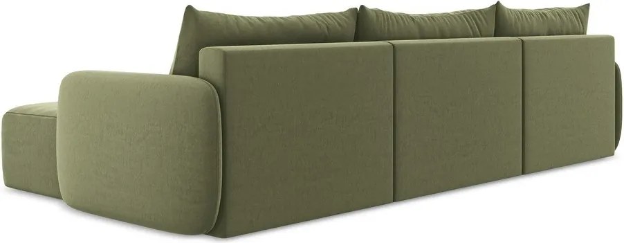 Zöld bársony kinyitható-tárolóhelyes (U alakú) sarokkanapé Kalena – Makamii