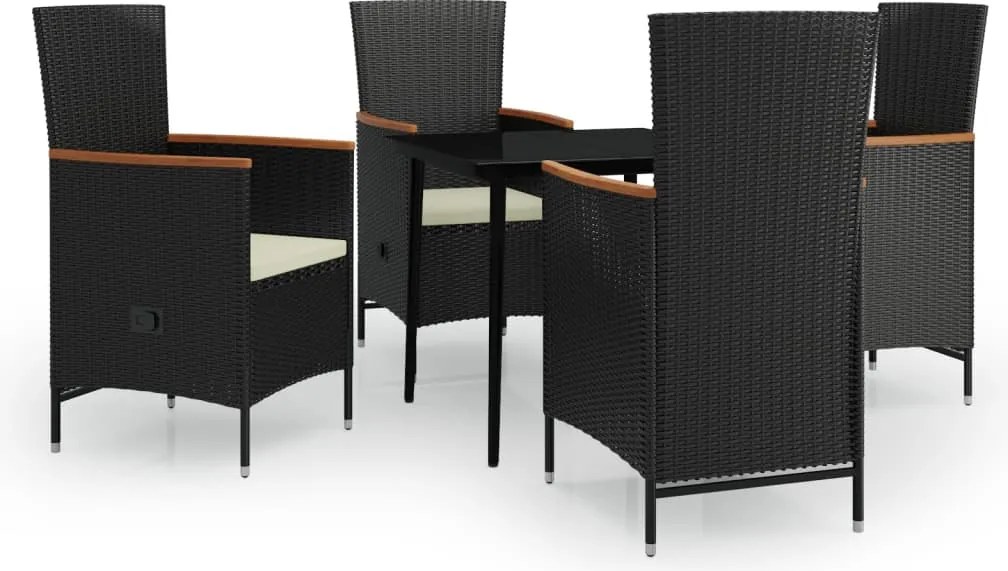 vidaXL 5 részes fekete kerti étkezőgarnitúra párnákkal