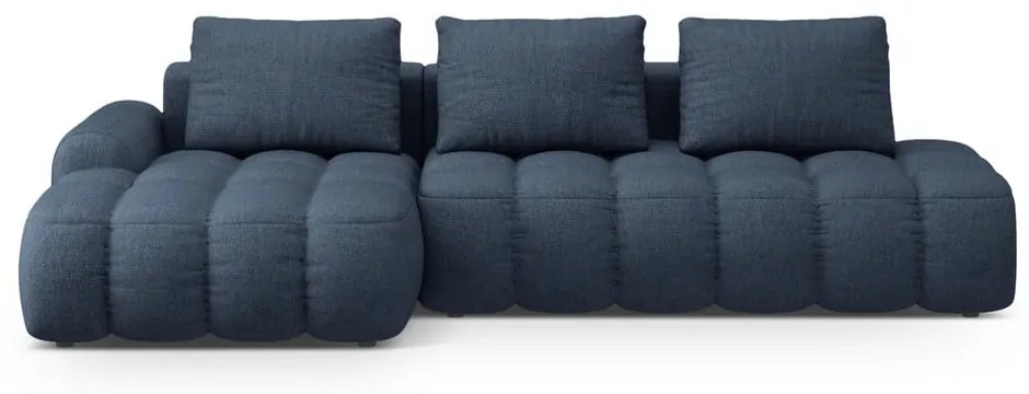 Sötétkék kinyitható-tárolóhelyes sarokkanapé (bal oldali-heverő résszel) Linz – Cosmopolitan Design