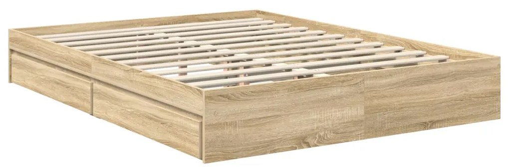 vidaXL Tárolós Ágy fejtámlával Sonoma tölgy 150 x 200 cm Faanyag