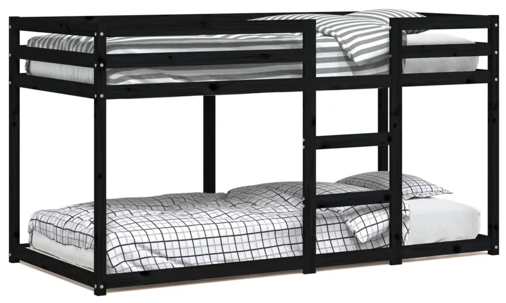 fekete tömör fenyőfa emeletes ágy 90 x 200 cm
