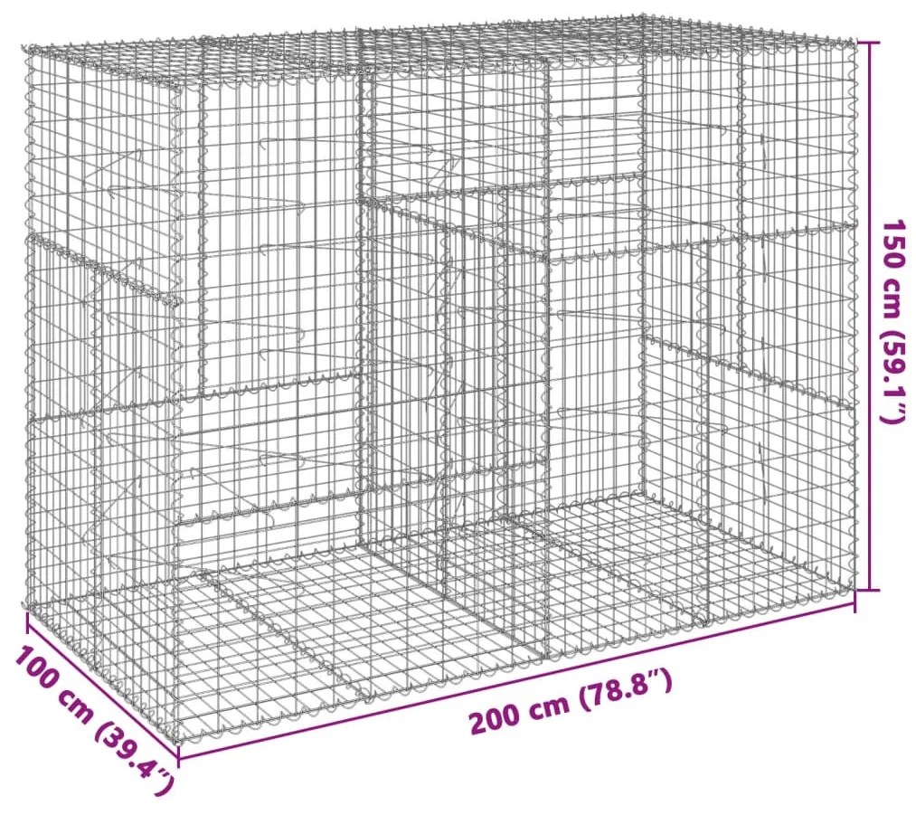 horganyzott vas gabion kosár fedéllel 200 x 100 x 150 cm