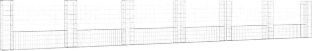 vidaXL U-alakú vas gabionkosár 7 oszloppal 740 x 20 x 100 cm