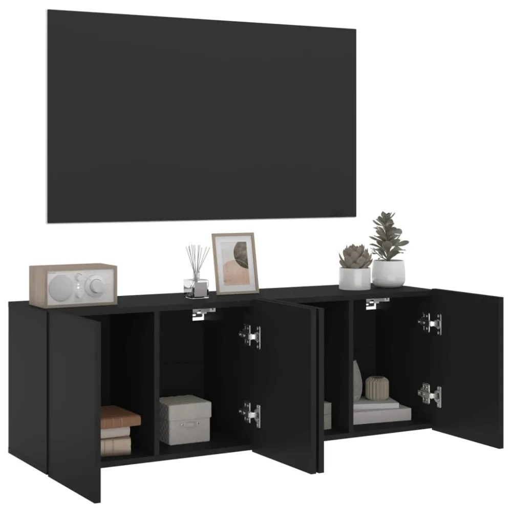 2 db fekete falra szerelhető TV-szekrény 60 x 30 x 41 cm