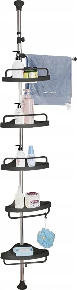 Sarok Teleszkópos Zuhanypolc 185-310 cm 5 Polc és Akasztó Fekete