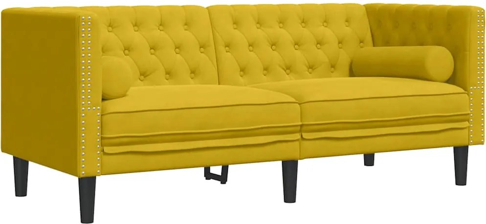 vidaXL 2 személyes sárga bársony Chesterfield kanapé hengerpárnákkal
